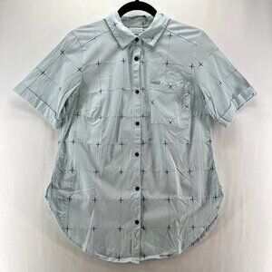 Columbia Anytime Casual Stretch Short Sleeve Shirt Womens M Windowpane Pale Blue